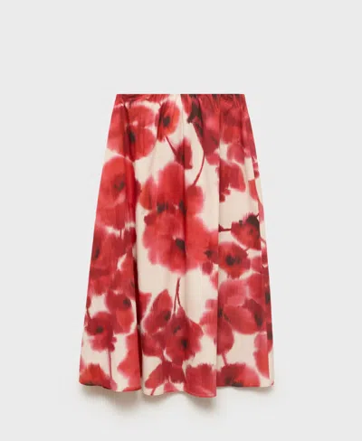Mango Floral-print Flared Skirt Ecru In Red