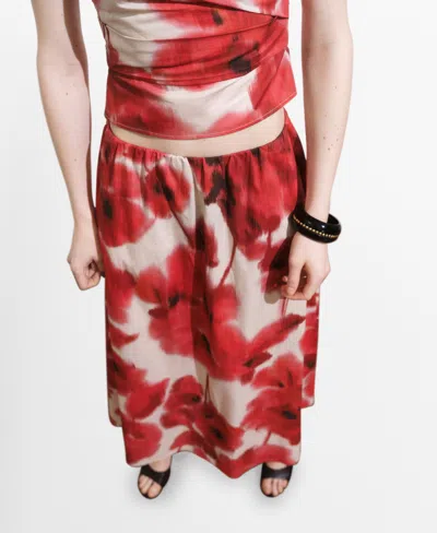 Mango Floral-print Flared Skirt Ecru In Red