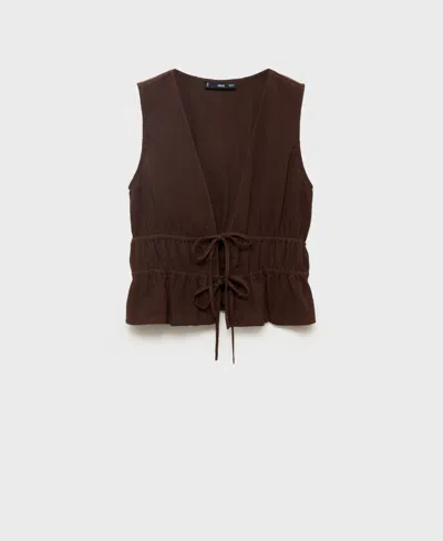 Mango Cotton Tie Front Sleeveless Top In Brown