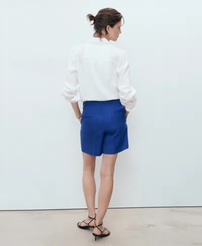 Mango Linen Straight-fit Mid-rise Shorts Indigo Blue In Blue