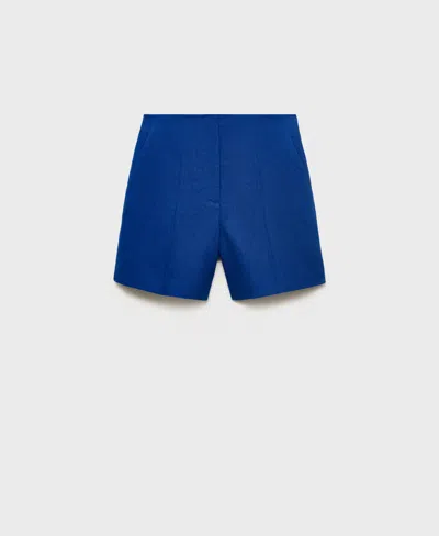 Mango Linen Straight-fit Mid-rise Shorts Indigo Blue In Blue