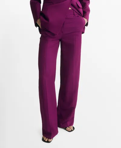 Mango Straight-fit Linen-blend Suit Trousers Fuchsia In Purple