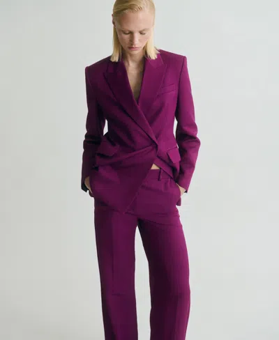 Mango Straight-fit Linen-blend Suit Trousers Fuchsia In Purple