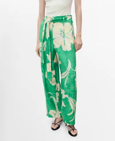 Mango Printed Trousers With Belt Green In Multi