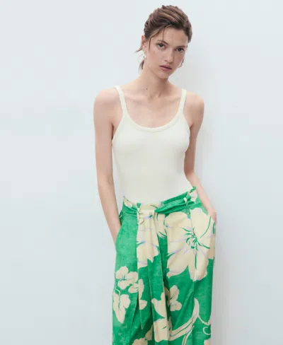 Mango Printed Trousers With Belt Green In Multi