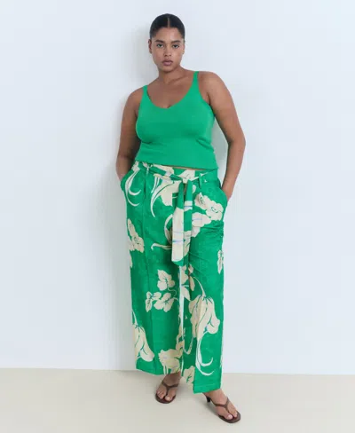 Mango Printed Trousers With Belt Green In Multi