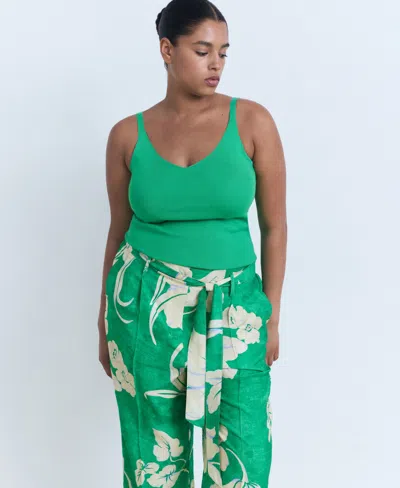 Mango Printed Trousers With Belt Green In Multi