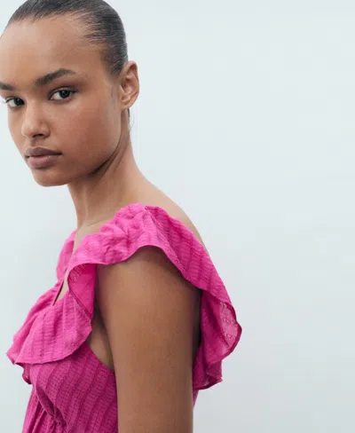 Mango Cap Sleeve Ruffle Midi Dress In Multi