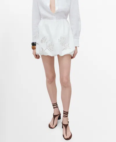 Mango Embroidered Bubble Hem Shorts In Multi