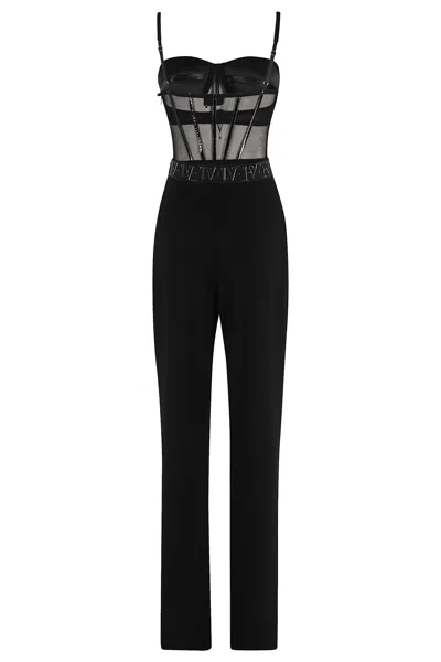 Elisabetta Franchi Tailored Jumpsuit With Corset Bodice In Black