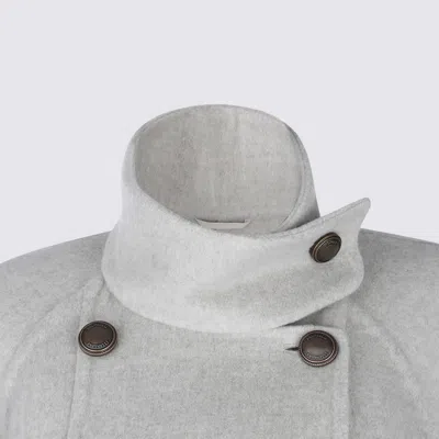 Brunello Cucinelli Virgin Wool And Cashmere Peacoat In Double Cloth With Shiny Cuff Details In Gray