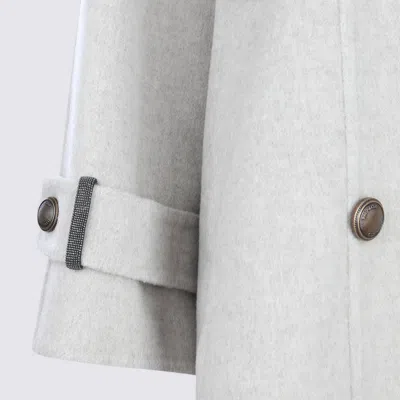 Brunello Cucinelli Virgin Wool And Cashmere Peacoat In Double Cloth With Shiny Cuff Details In Gray