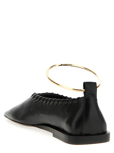 Jil Sander Ring Whipstitch-trimmed Leather Ballet Flats In Black