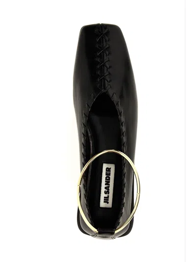 Jil Sander Ring Whipstitch-trimmed Leather Ballet Flats In Black