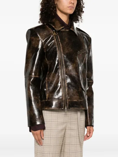 Patrizia Pepe Long-sleeved Biker Jacket In Brown