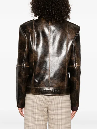 Patrizia Pepe Long-sleeved Biker Jacket In Brown