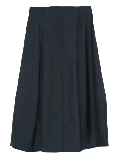 Theory Flared Midi Skirt In Wool-blend Flannel In Blue