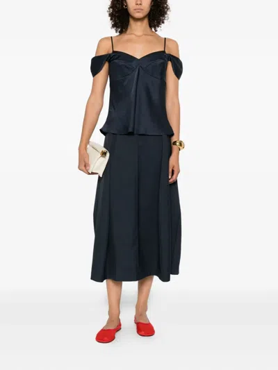 Theory Flared Midi Skirt In Wool-blend Flannel In Blue