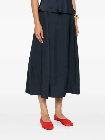 Theory Flared Midi Skirt In Wool-blend Flannel In Blue