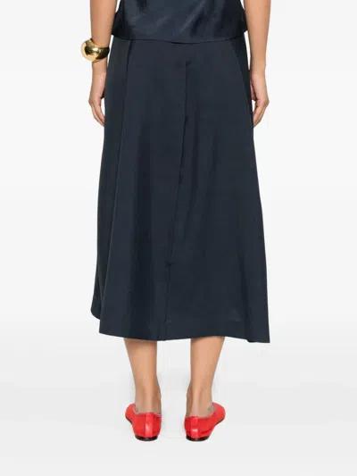 Theory Flared Midi Skirt In Wool-blend Flannel In Blue