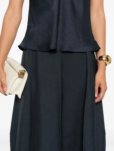 Theory Flared Midi Skirt In Wool-blend Flannel In Blue