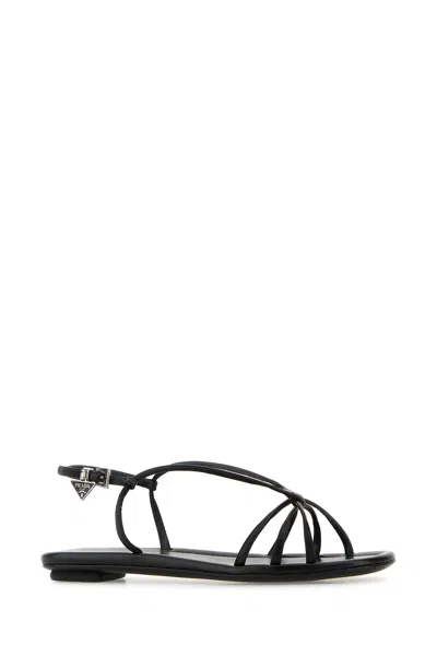 Prada Sandali In Pelle Nera  Donna In Black