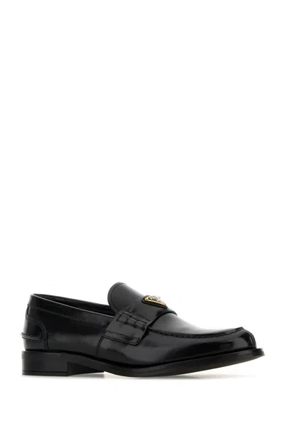 Prada Logo Patent Leather Loafers In Nero