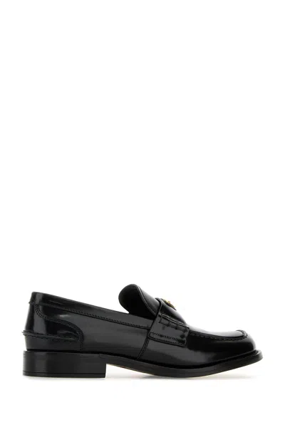Prada Logo Patent Leather Loafers In Nero