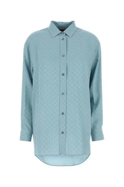 Gucci Silk Shirt With Monogram Motif In Blue