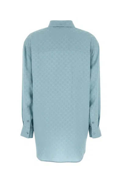 Gucci Silk Shirt With Monogram Motif In Blue