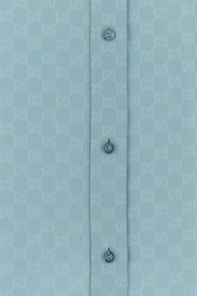 Gucci Silk Shirt With Monogram Motif In Blue