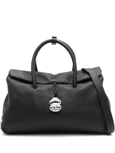 Zanellato Dotta Small Black Leather Bag In Black