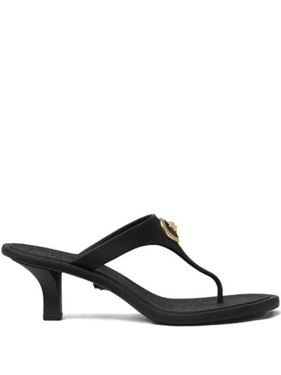 Versace Kitten Heel Thong Sandals With Medusa Detail In Black