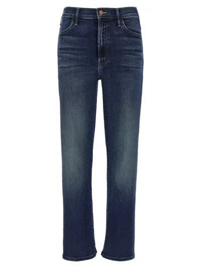 Mother Jeans The Rerun Zip Sneak With Belt Loops And Logo Embroidery On The Back In Blue Denim For Women