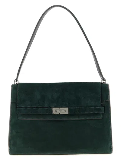 Tory Burch Large Rectangular Shoulder Bag With Suede Finish In Green