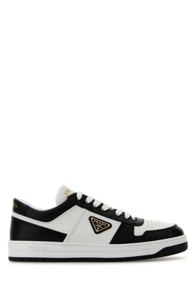 Prada Two-tone Leather Downtown Sneaker For Women In Blackwhite