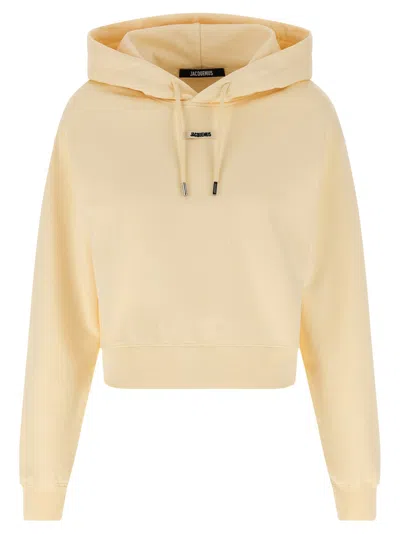 Jacquemus Le Hoodie Gros Grain Cotton Crop Hoodie In Neutral