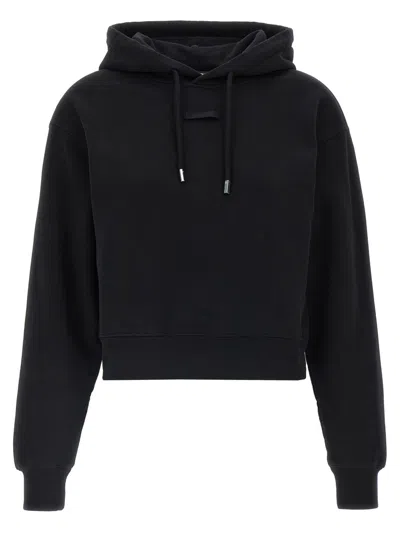 Jacquemus Le Hoodie Gros Grain Black Cropped Hoodie With Drawstring Hood And Logo Patch On The Front In Cotton In Blue