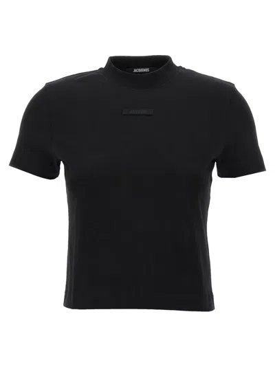 Jacquemus Cotton Stretch Crewneck Logo T-shirt In Black