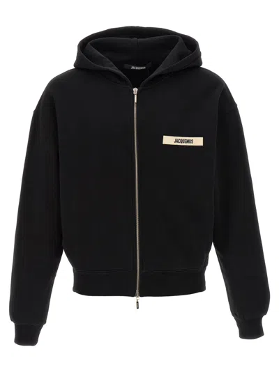Jacquemus Le Hoodie Zip Gros Hooded Cotton Sweatshirt In Black