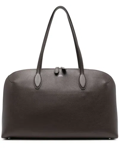 Totême Curved Leather Shopper Featuring Protective Base In Brown