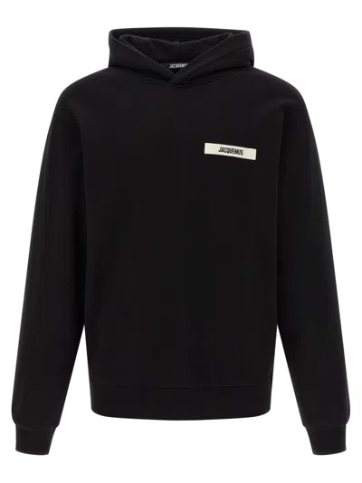 Jacquemus Hooded Long Sleeve Knitwear With Ribbed Cuffs In Black