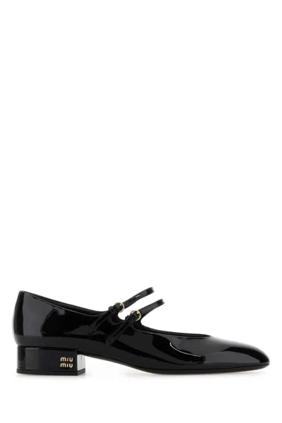 Miu Miu Leather Block Heel Pumps With Double Strap In Black
