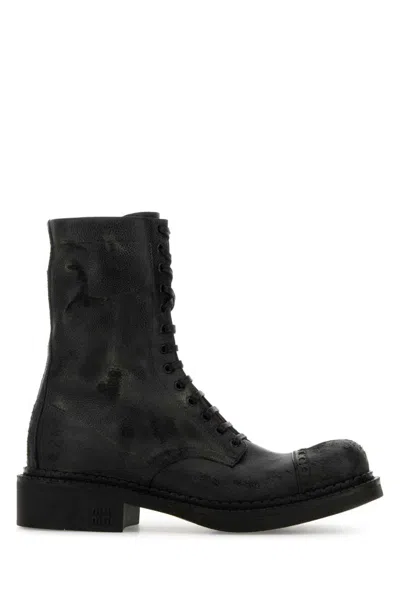 Miu Miu Women Black Leather Ankle Boots In Black
