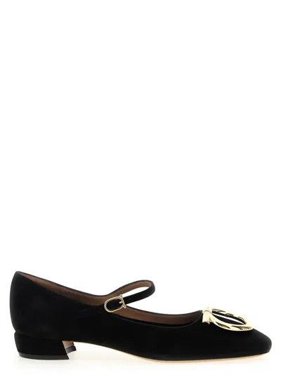 Ferragamo Leather Ballerinas With Square Toe And Adjustable Strap Closure In Black