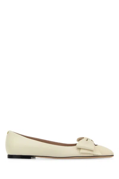 Valentino Leather Ballerinas Featuring Bow Detail In White