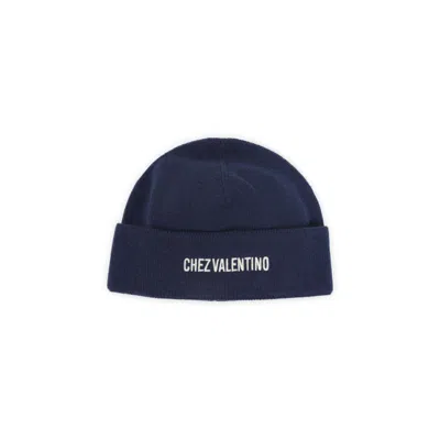 Valentino Garavani Cotton And Wool Blend Beanie With Turn-up Brim In Blue