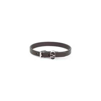 Valentino Garavani Ovalette Leather Bracelet In Burgundy