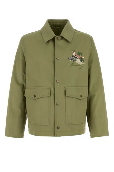 Burberry Cotton Jacket With Collar And Embroidered Detail In Green