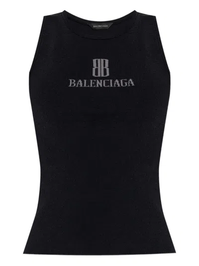 Balenciaga Black Nano Bb Tank Top In Black